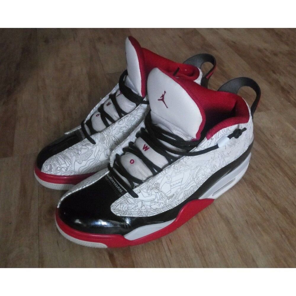 Mens Size 10.5 Retro Jordan Dub-Zeros w/Laser Etching in White/Black/Varsity Red